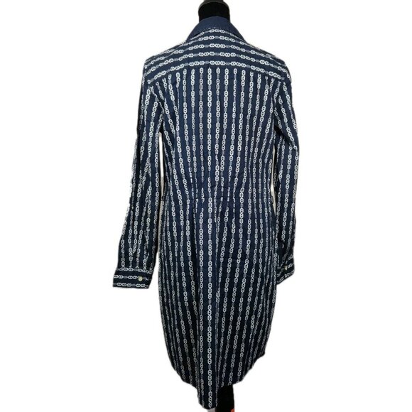 Tommy Hilfiger Womens Blue Chain Link Striped Embroidered Shirt Dress Size Small - Picture 3 of 8